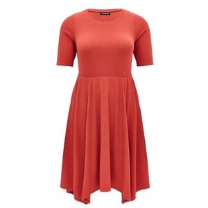 Torrid size 3 Midi Super Soft Rib Hanky Hem skater Dress rust orange POCKETS